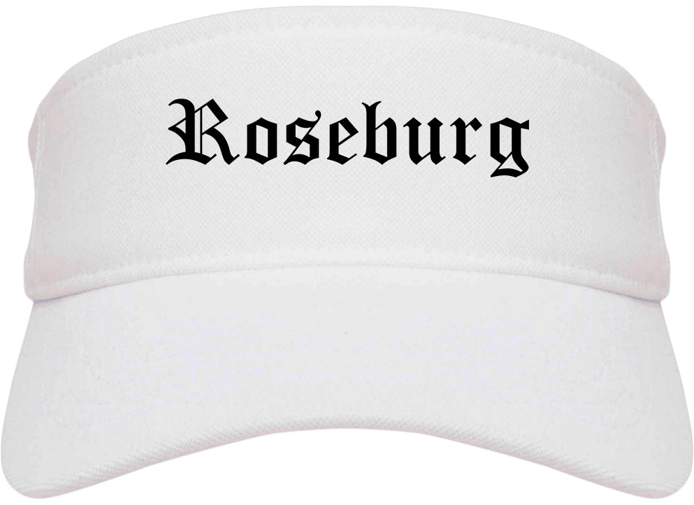 Roseburg Oregon OR Old English Mens Visor Cap Hat White
