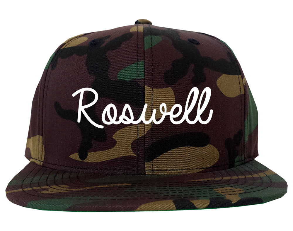 Roswell New Mexico NM Script Mens Snapback Hat Army Camo