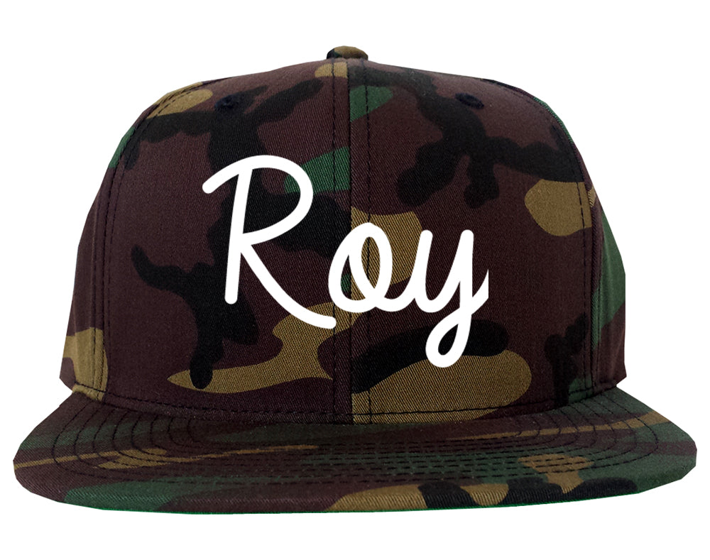 Roy Utah UT Script Mens Snapback Hat Army Camo