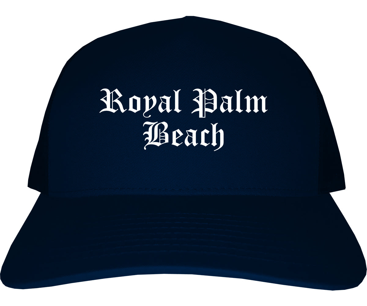 Royal Palm Beach Florida FL Old English Mens Trucker Hat Cap Navy Blue