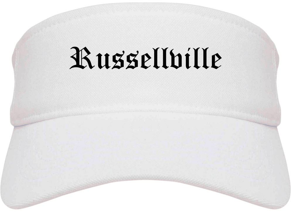 Russellville Alabama AL Old English Mens Visor Cap Hat White