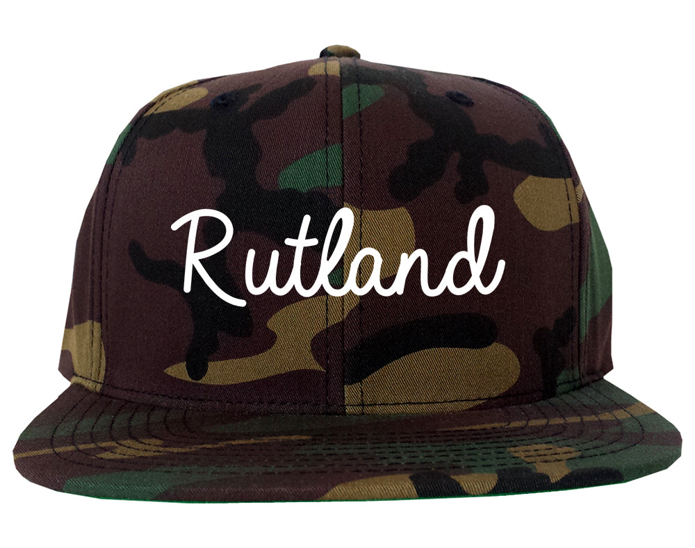 Rutland Vermont VT Script Mens Snapback Hat Army Camo