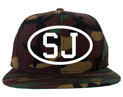 SJ Oval Logo San Jose California Mens Snapback Hat Camo