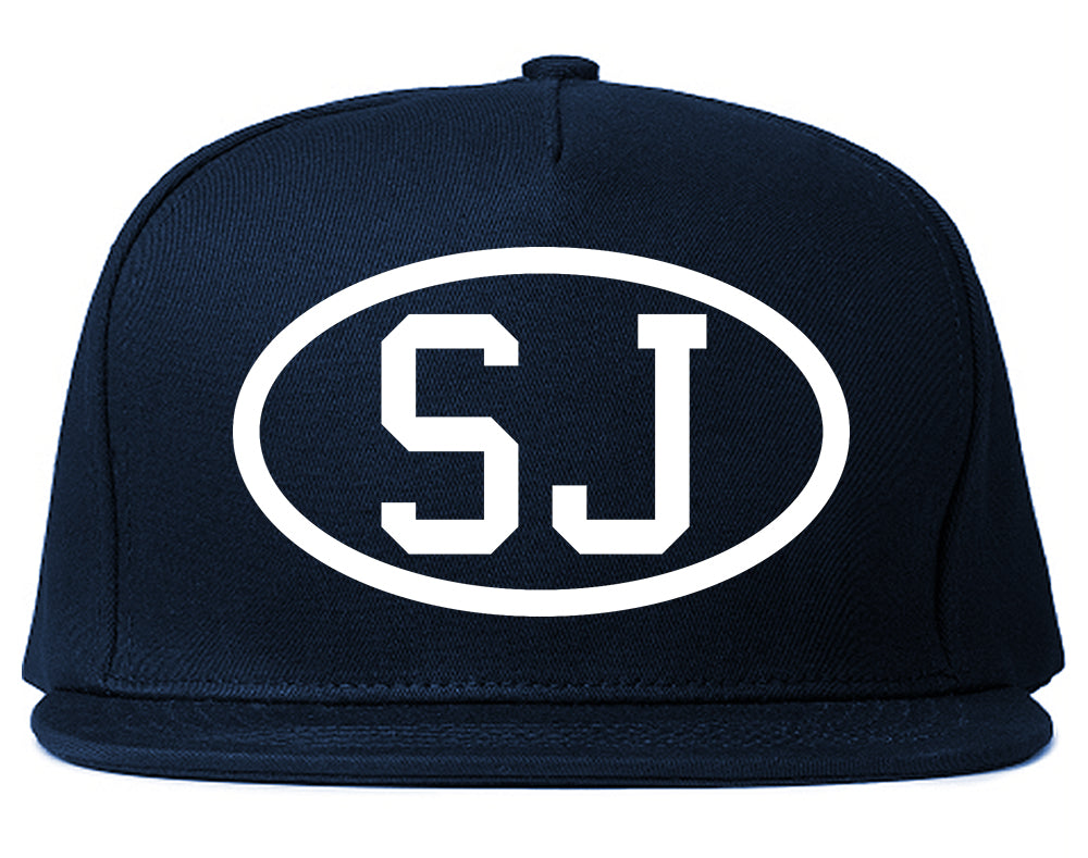SJ Oval Logo San Jose California Mens Snapback Hat Navy Blue