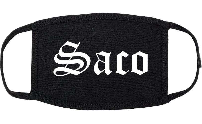 Saco Maine ME Old English Cotton Face Mask Black