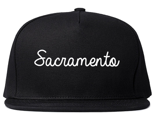 Sacramento California CA Script Mens Snapback Hat Black