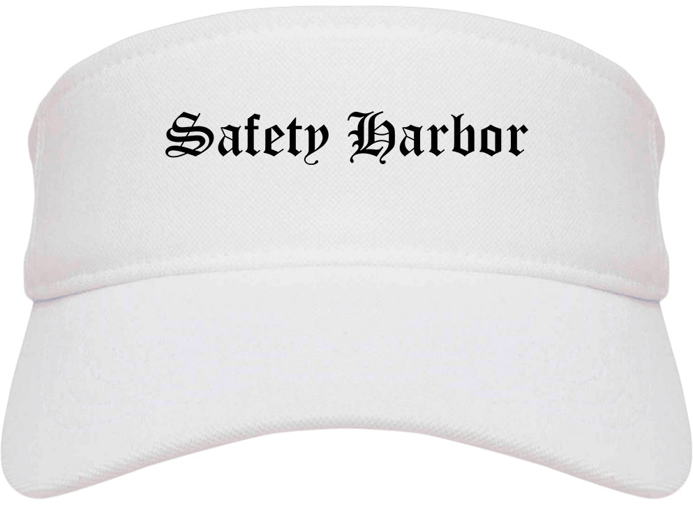 Safety Harbor Florida FL Old English Mens Visor Cap Hat White