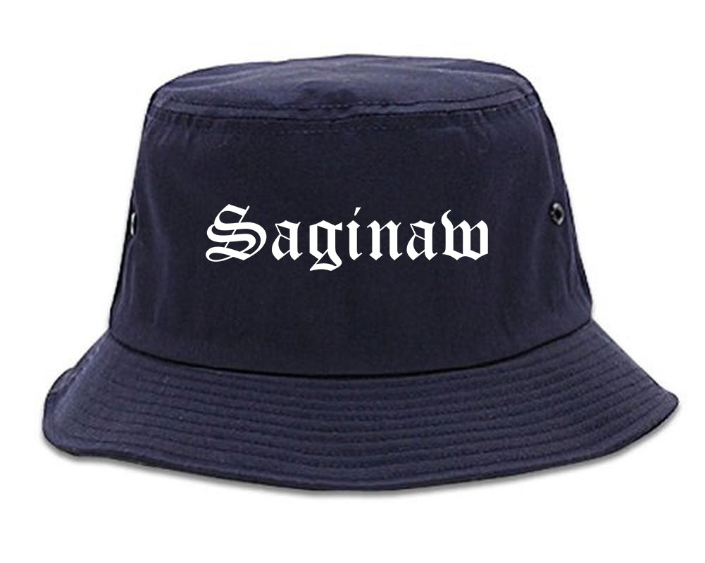 Saginaw Michigan MI Old English Mens Bucket Hat Navy Blue