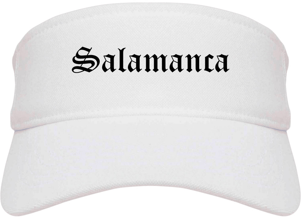 Salamanca New York NY Old English Mens Visor Cap Hat White