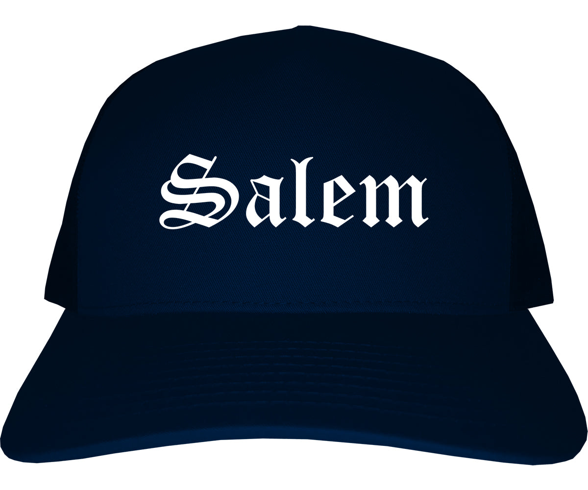 Salem Indiana IN Old English Mens Trucker Hat Cap Navy Blue