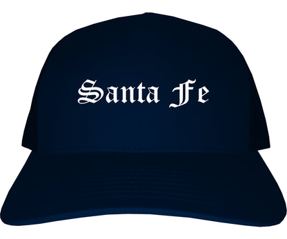 Santa Fe New Mexico NM Old English Mens Trucker Hat Cap Navy Blue