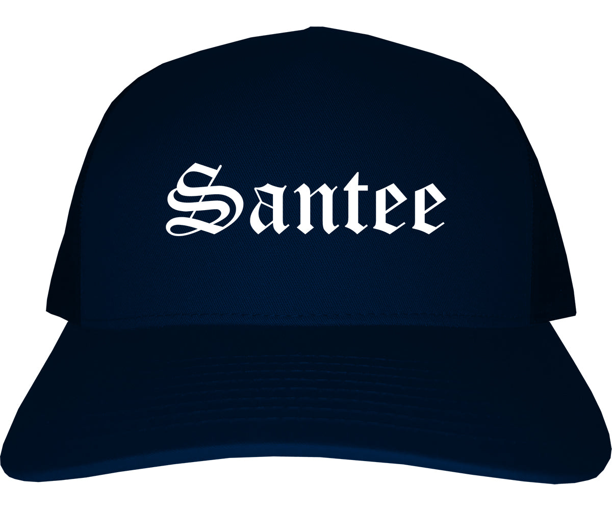 Santee California CA Old English Mens Trucker Hat Cap Navy Blue