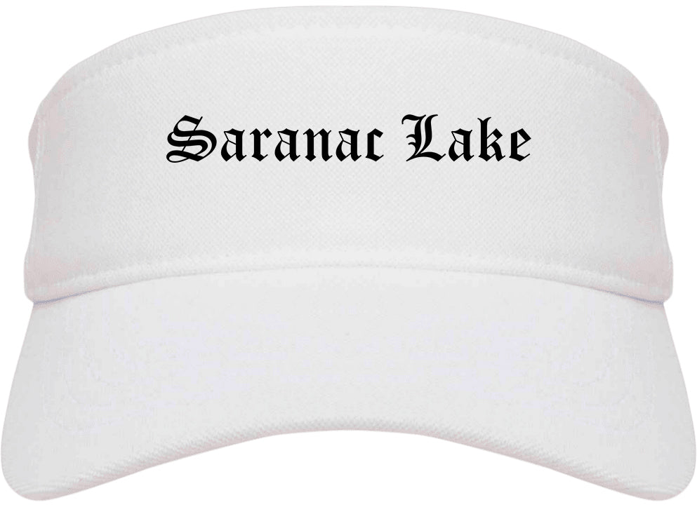 Saranac Lake New York NY Old English Mens Visor Cap Hat White