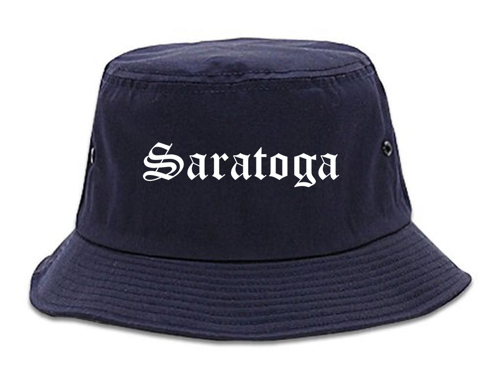 Saratoga California CA Old English Mens Bucket Hat Navy Blue