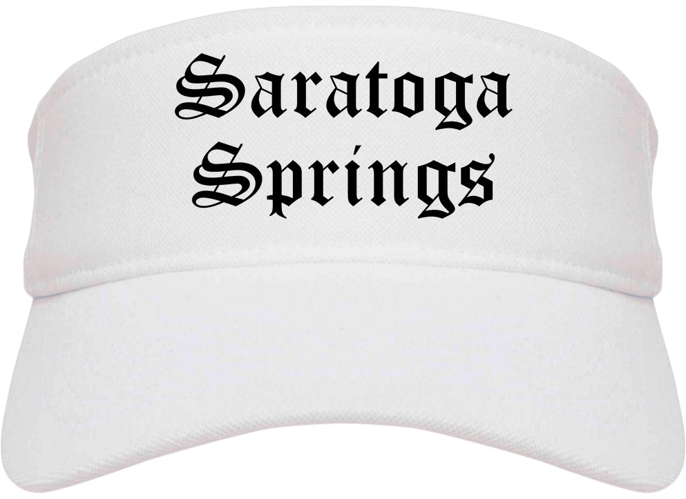 Saratoga Springs Utah UT Old English Mens Visor Cap Hat White