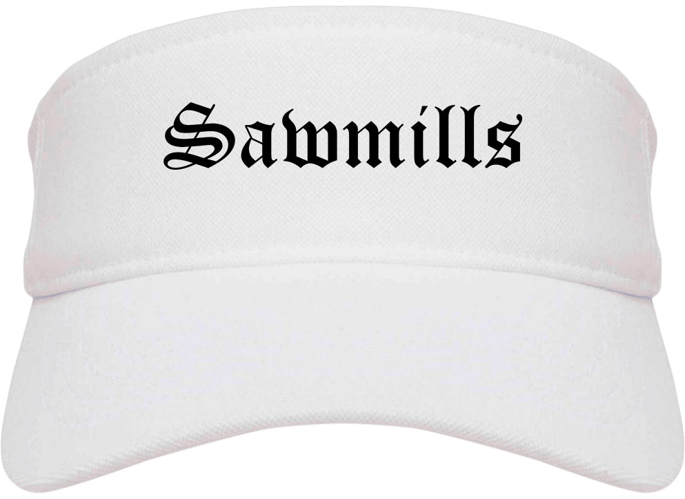 Sawmills North Carolina NC Old English Mens Visor Cap Hat White
