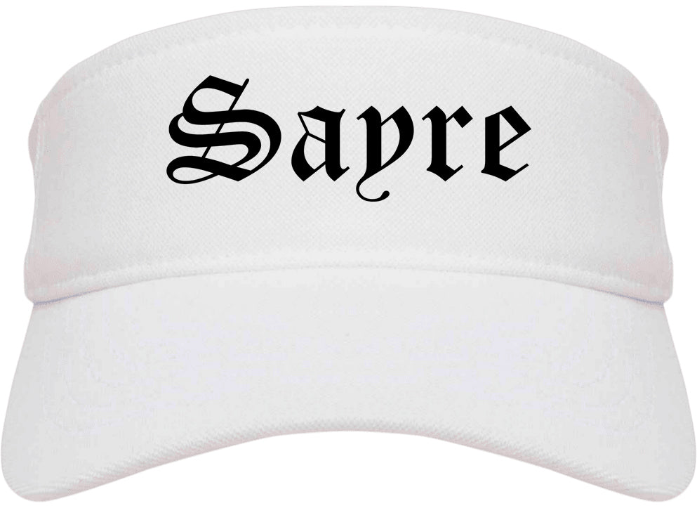 Sayre Oklahoma OK Old English Mens Visor Cap Hat White