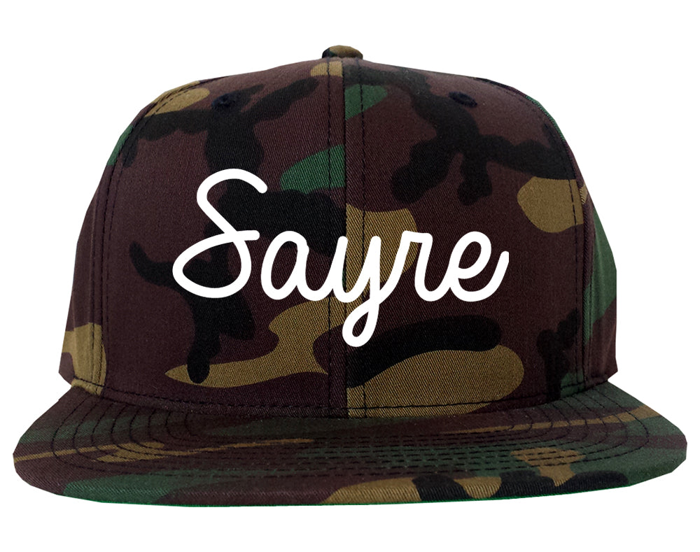 Sayre Pennsylvania PA Script Mens Snapback Hat Army Camo
