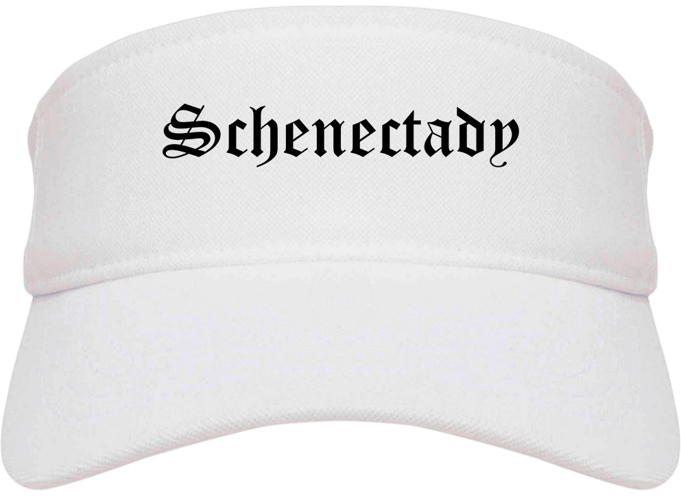 Schenectady New York NY Old English Mens Visor Cap Hat White