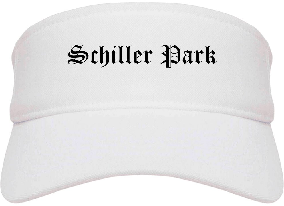 Schiller Park Illinois IL Old English Mens Visor Cap Hat White