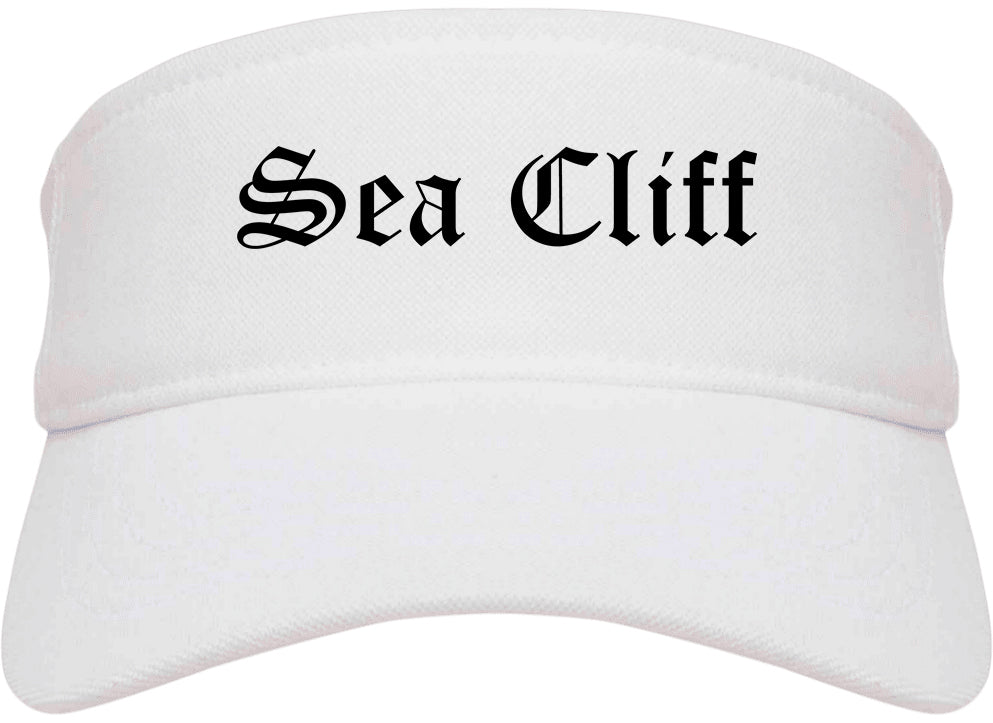 Sea Cliff New York NY Old English Mens Visor Cap Hat White