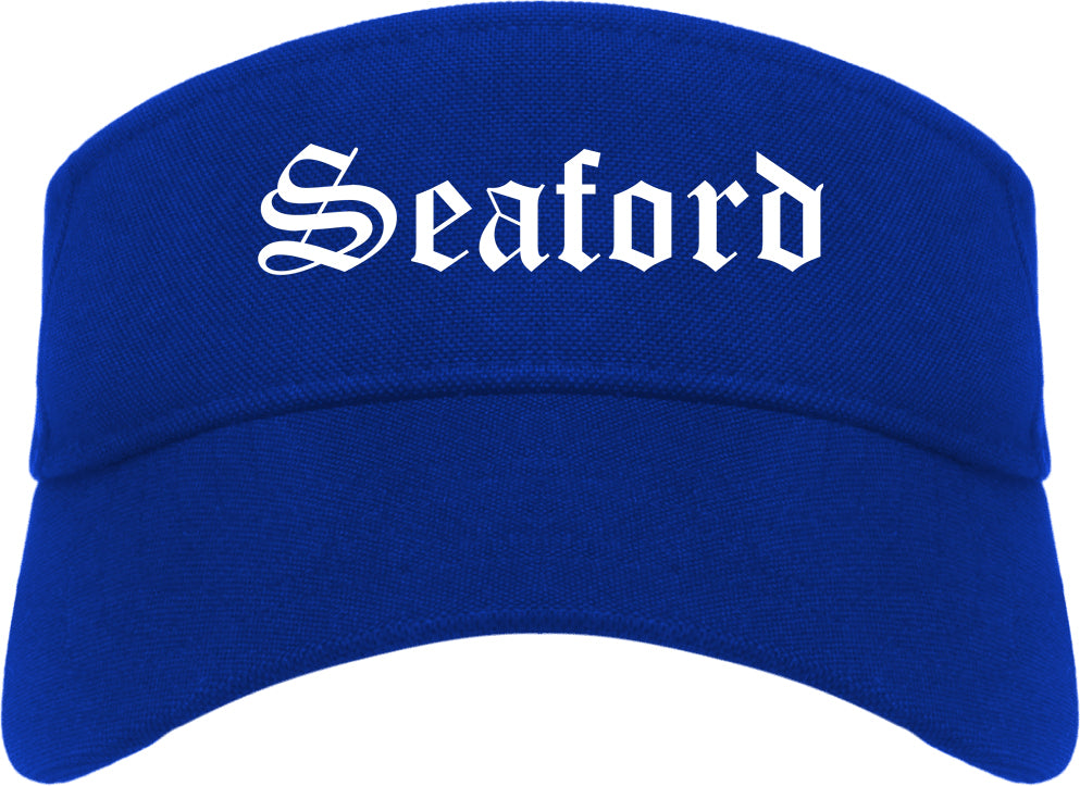Seaford Delaware DE Old English Mens Visor Cap Hat Royal Blue