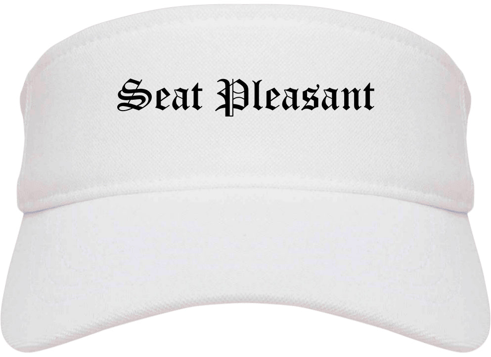 Seat Pleasant Maryland MD Old English Mens Visor Cap Hat White