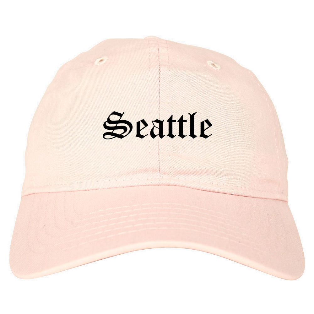 Seattle Washington WA Old English Mens Dad Hat Baseball Cap Pink