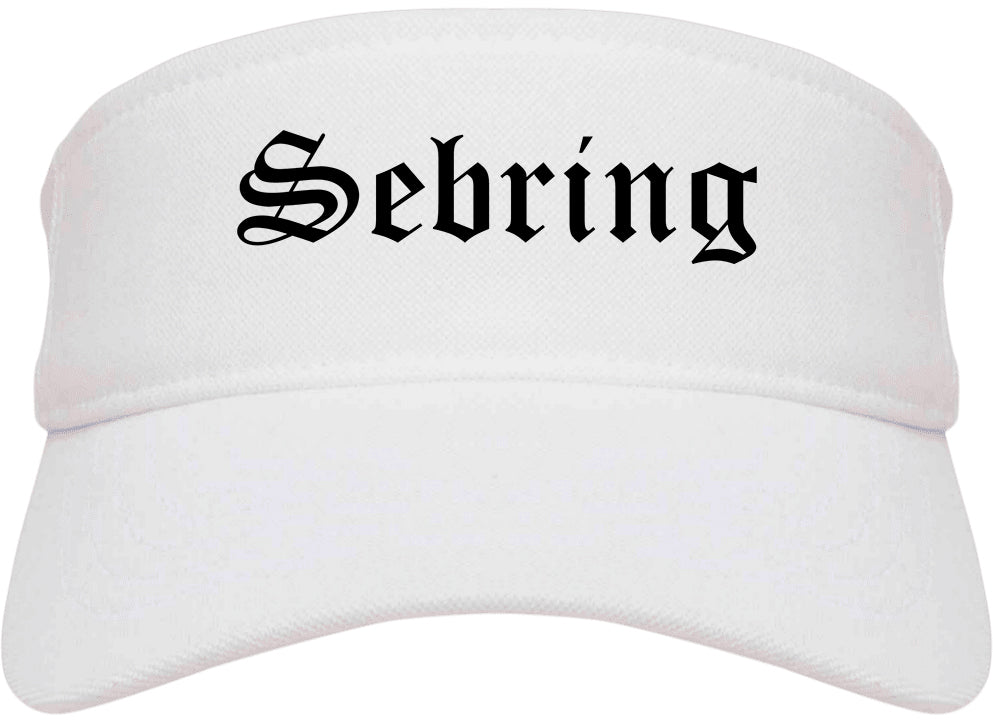 Sebring Florida FL Old English Mens Visor Cap Hat White