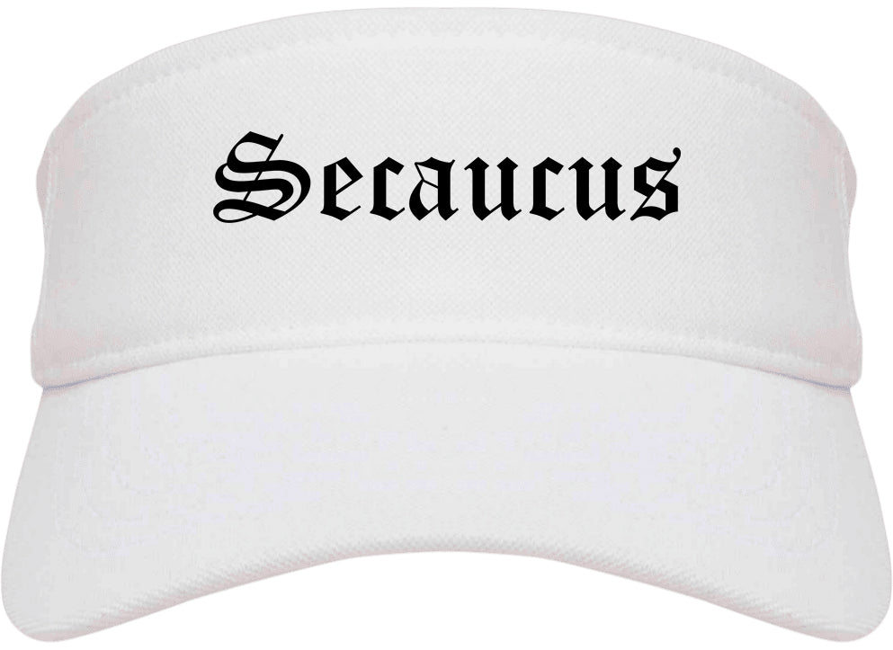 Secaucus New Jersey NJ Old English Mens Visor Cap Hat White