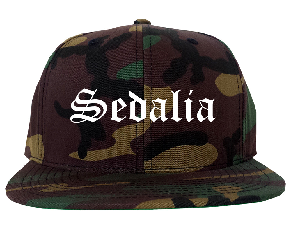 Sedalia Missouri MO Old English Mens Snapback Hat Army Camo