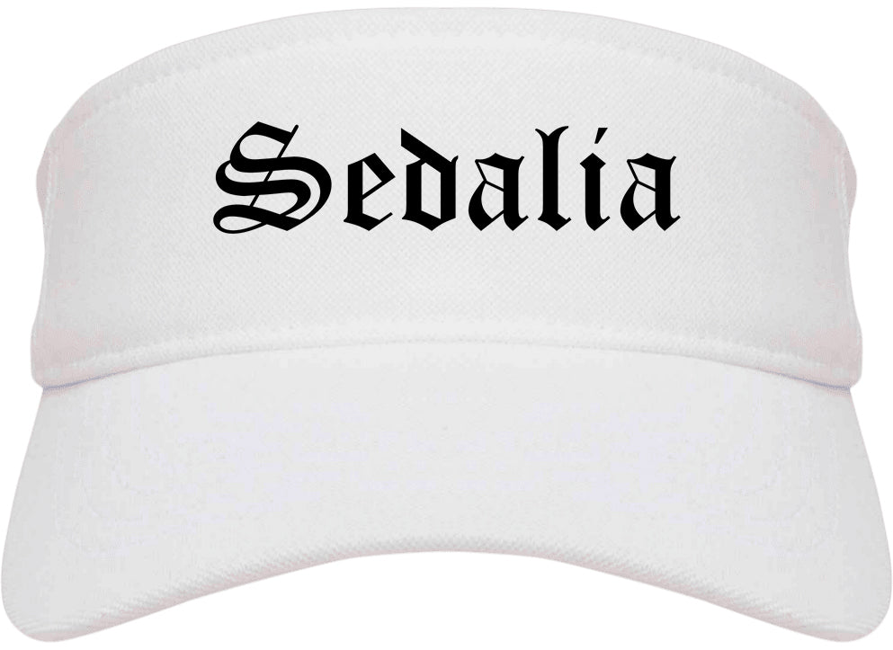 Sedalia Missouri MO Old English Mens Visor Cap Hat White