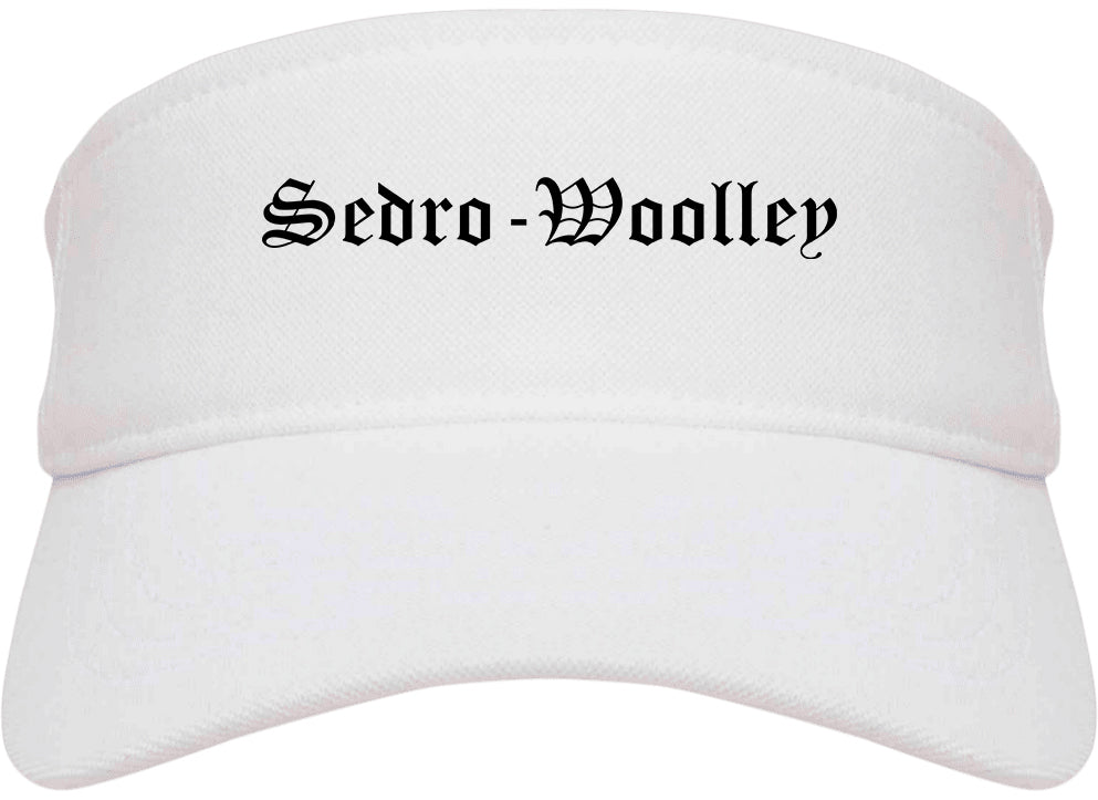 Sedro Woolley Washington WA Old English Mens Visor Cap Hat White