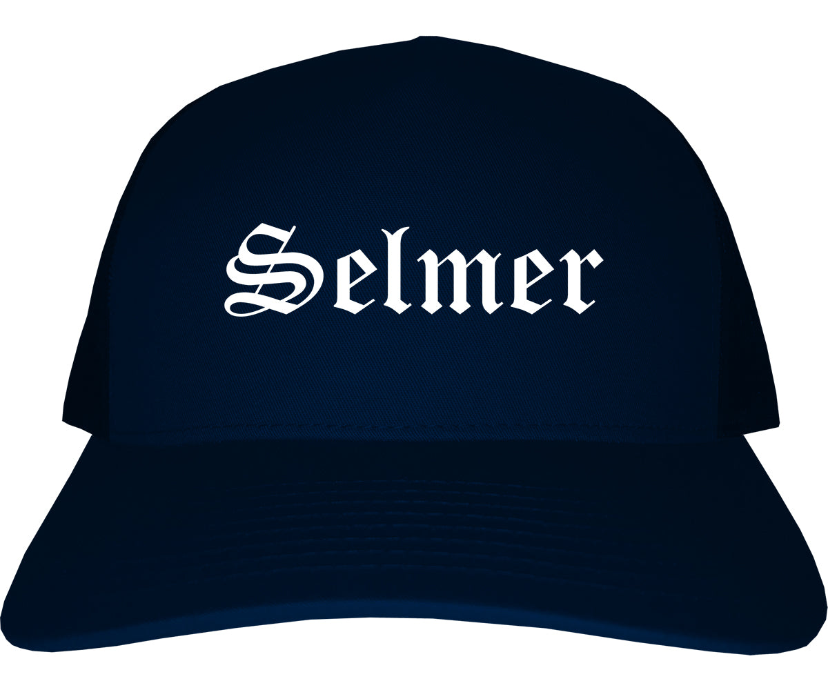 Selmer Tennessee TN Old English Mens Trucker Hat Cap Navy Blue