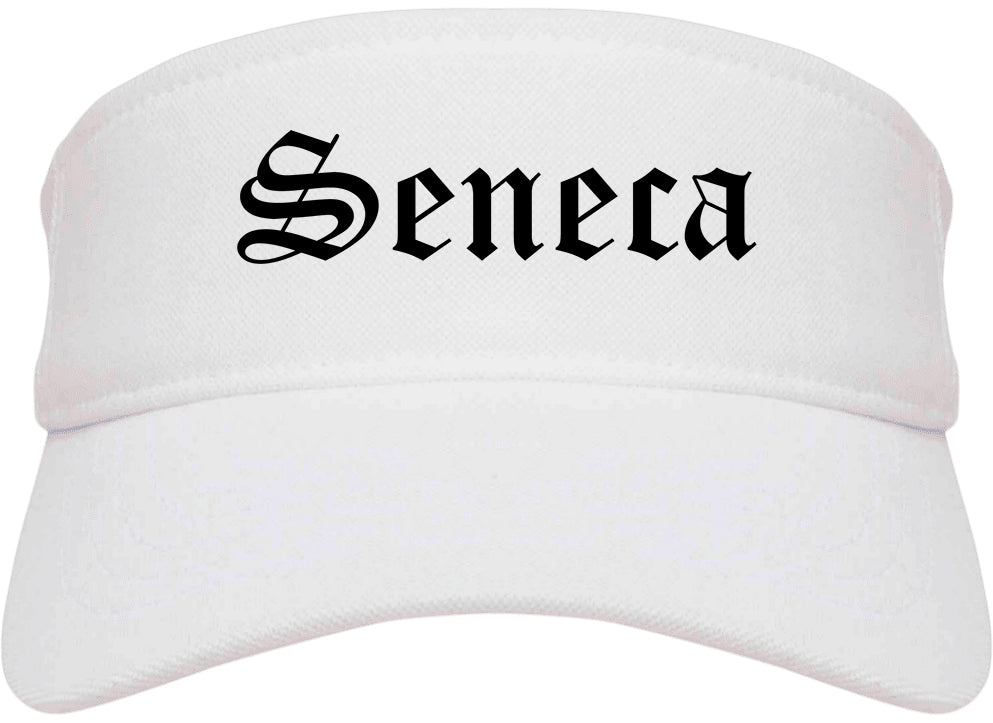 Seneca South Carolina SC Old English Mens Visor Cap Hat White