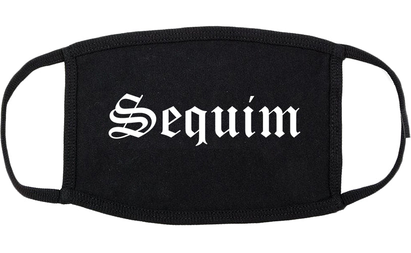 Sequim Washington WA Old English Cotton Face Mask Black