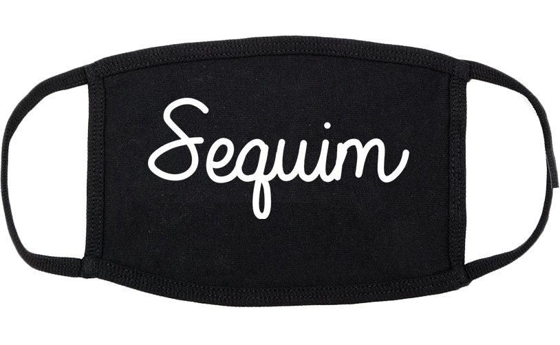 Sequim Washington WA Script Cotton Face Mask Black