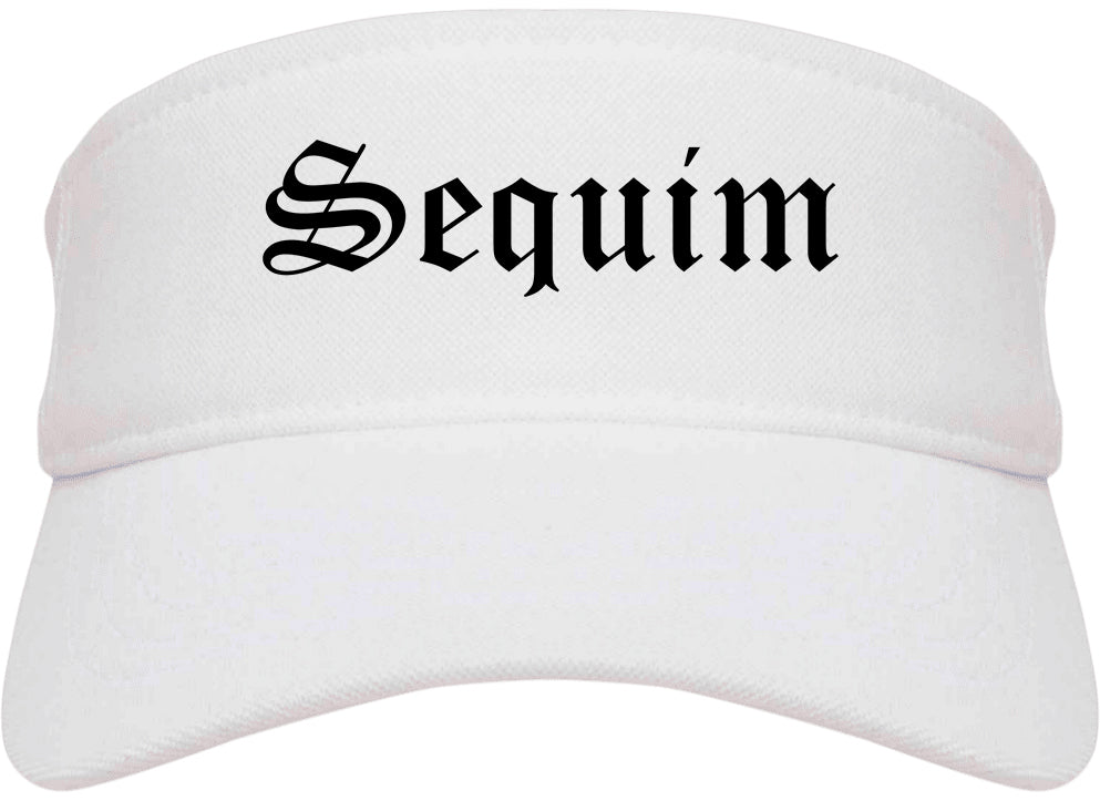 Sequim Washington WA Old English Mens Visor Cap Hat White