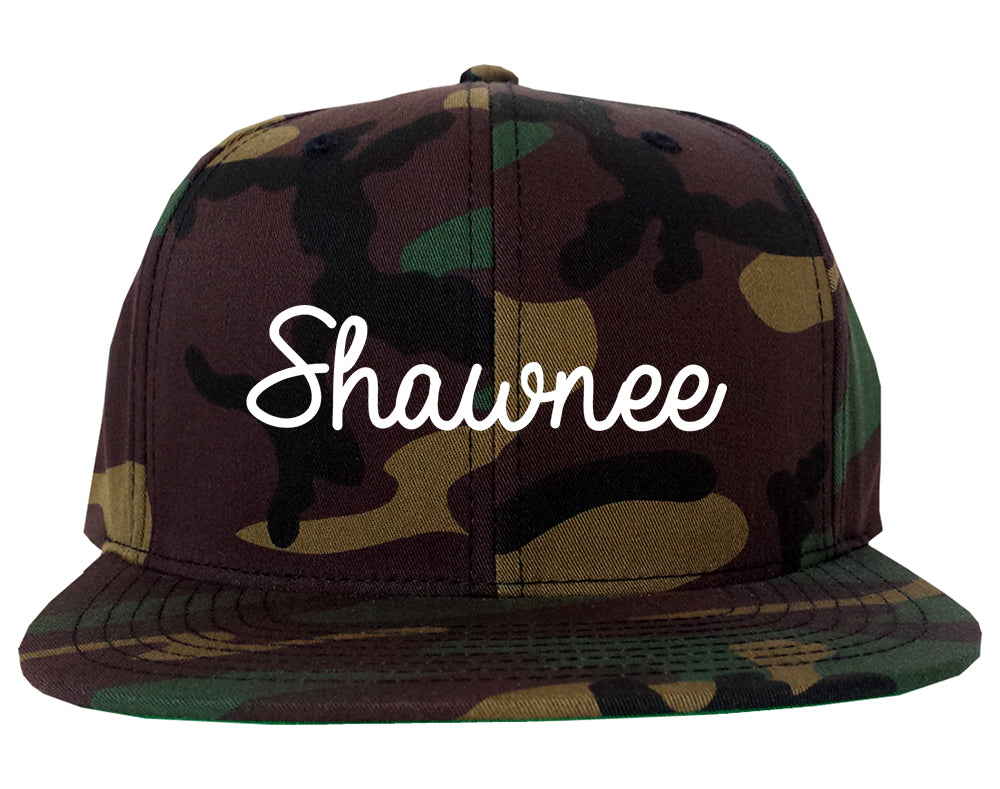 Shawnee Kansas KS Script Mens Snapback Hat Army Camo