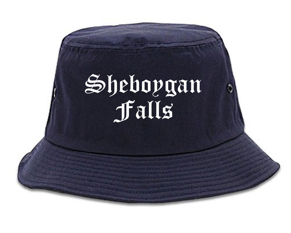 Sheboygan Falls Wisconsin WI Old English Mens Bucket Hat Navy Blue