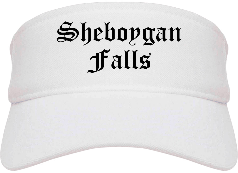 Sheboygan Falls Wisconsin WI Old English Mens Visor Cap Hat White