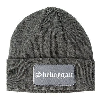 Sheboygan Wisconsin WI Old English Mens Knit Beanie Hat Cap Grey