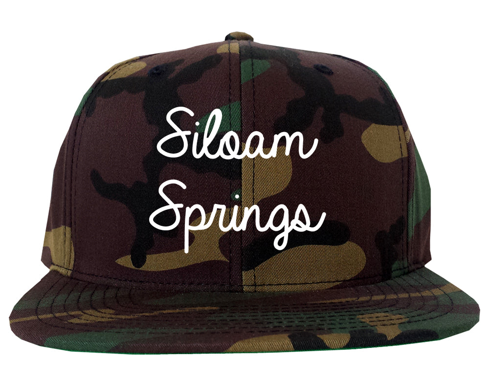 Siloam Springs Arkansas AR Script Mens Snapback Hat Army Camo
