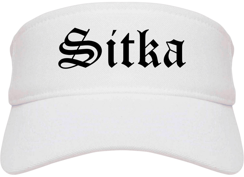 Sitka and Alaska AK Old English Mens Visor Cap Hat White