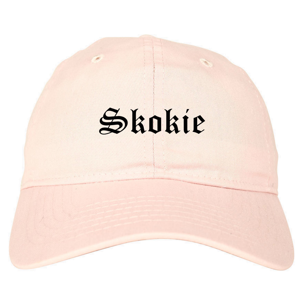 Skokie Illinois IL Old English Mens Dad Hat Baseball Cap Pink