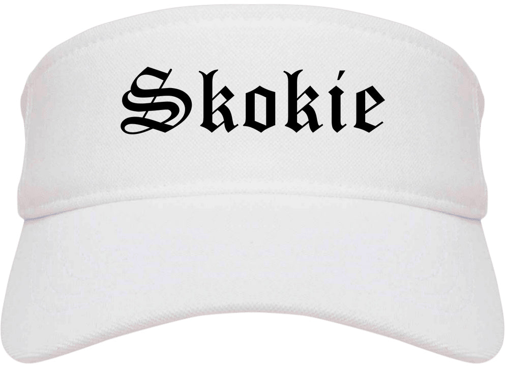 Skokie Illinois IL Old English Mens Visor Cap Hat White