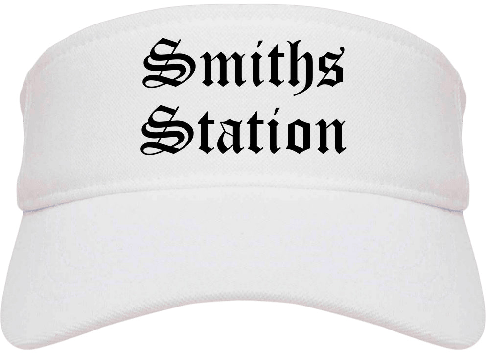 Smiths Station Alabama AL Old English Mens Visor Cap Hat White