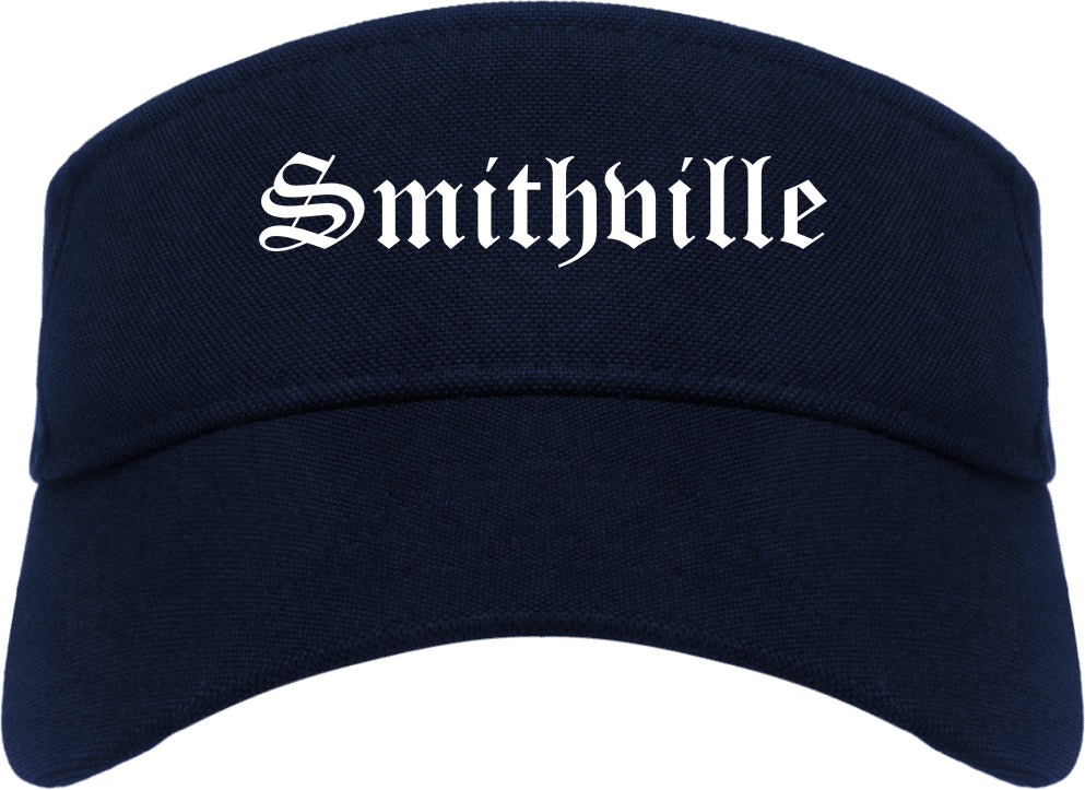 Smithville Missouri MO Old English Mens Visor Cap Hat Navy Blue