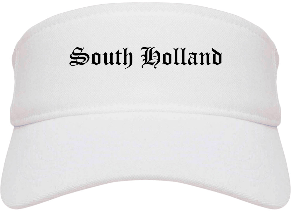 South Holland Illinois IL Old English Mens Visor Cap Hat White