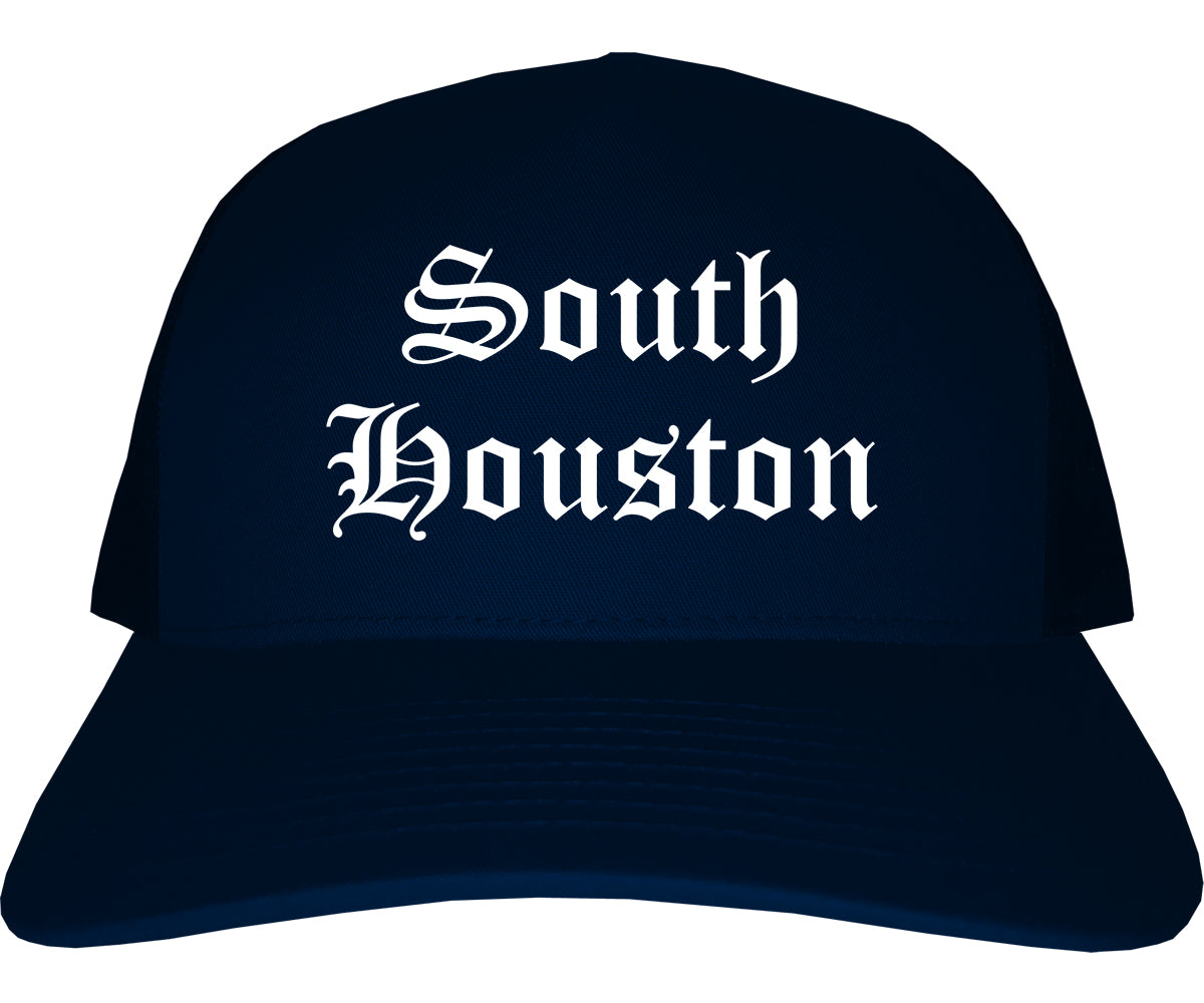 South Houston Texas TX Old English Mens Trucker Hat Cap Navy Blue